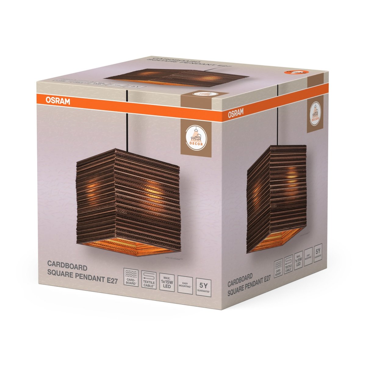 4099854458941 - Dekorativní závěsné svítidlo Cardboard Square E27 hnědé, 250 mm - Závěsné - LEDVANCE e - shop