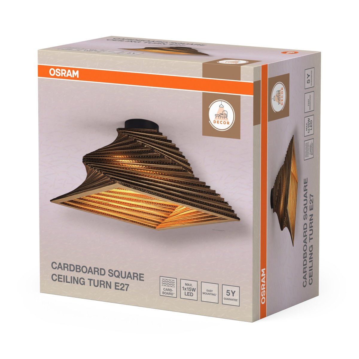 4099854453359 - Dekorativní závěsné svítidlo Cardboard Square Turn E27 hnědé, 400 mm - Závěsné - LEDVANCE e - shop