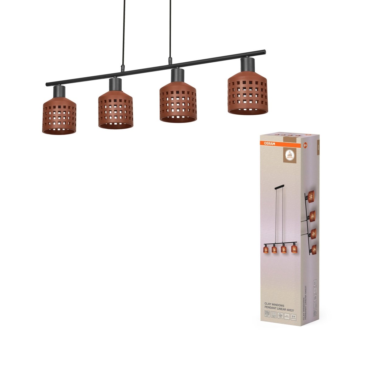 4099854459085 - Dekorativní závěsné svítidlo Clay Windows LN 4xE27 hnědé, 905 mm - Závěsné - LEDVANCE e - shop
