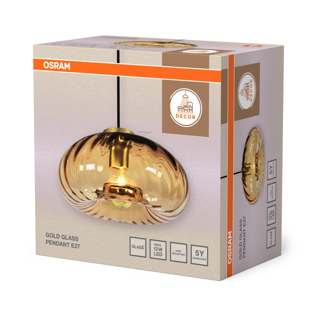 4058075850644 - Dekorativní závěsné svítidlo Gold Glass E27, zlatý kov s jantarovým sklem - Závěsné - LEDVANCE e - shop