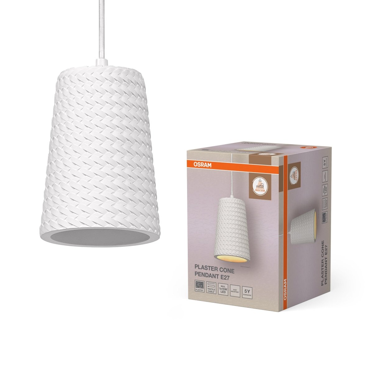 4099854460753 - Dekorativní závěsné svítidlo Plaster Cone E27 Bílá - Závěsné - LEDVANCE e - shop