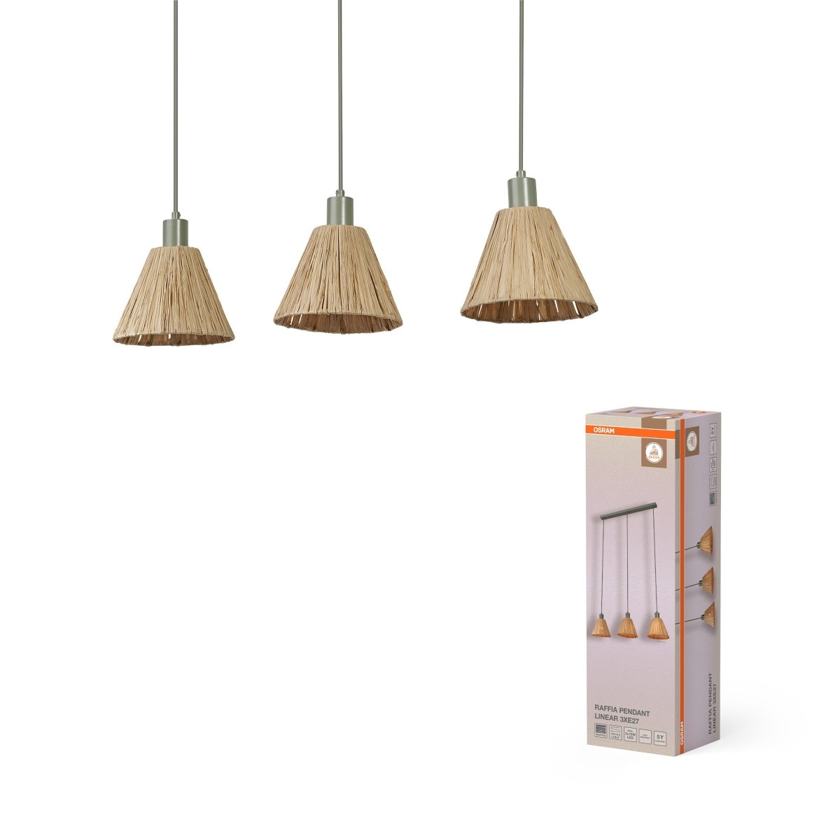 4099854461187 - Dekorativní závěsné svítidlo Raffia Linear 3XE27, Zelená - Závěsné - LEDVANCE e - shop