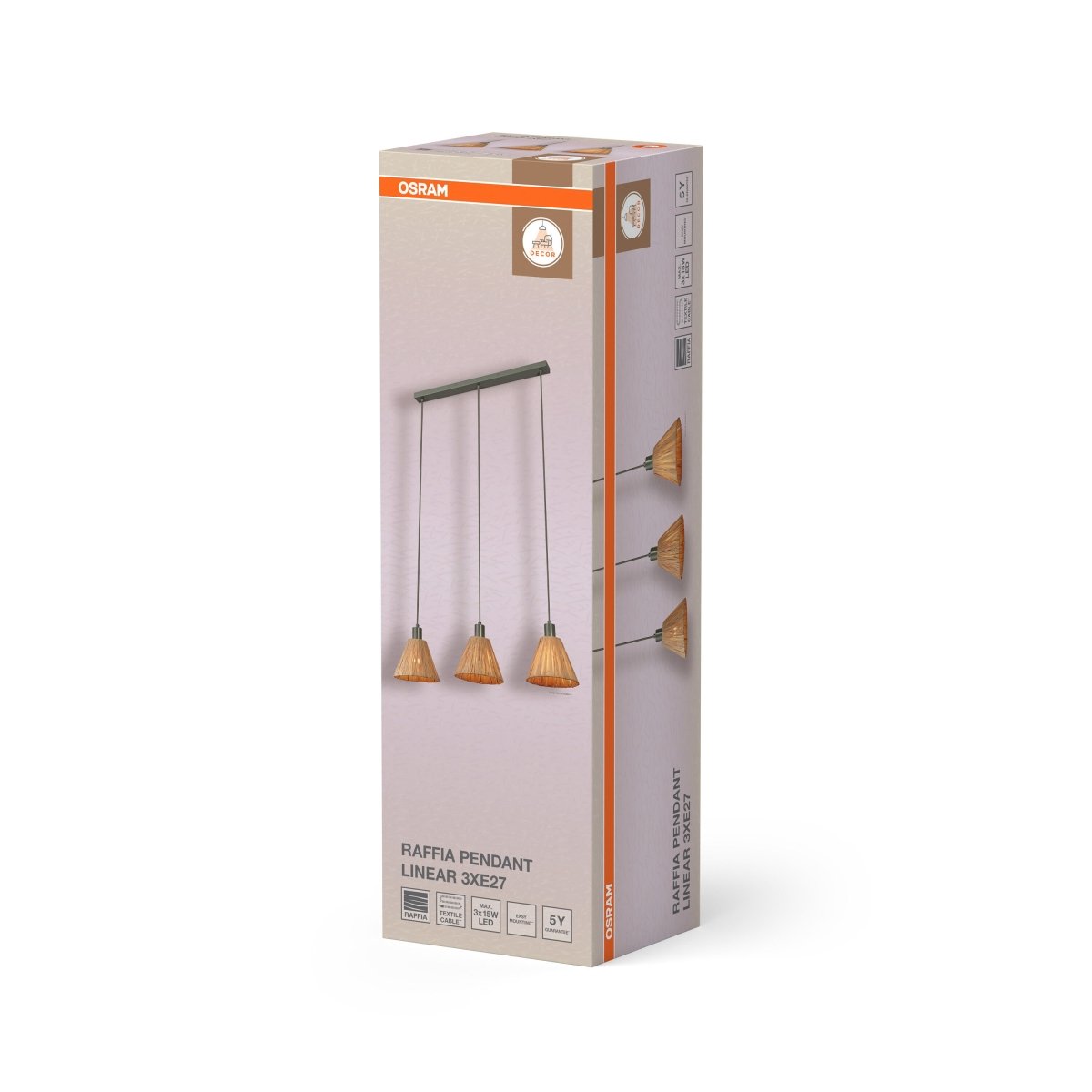 4099854461187 - Dekorativní závěsné svítidlo Raffia Linear 3XE27, Zelená - Závěsné - LEDVANCE e - shop