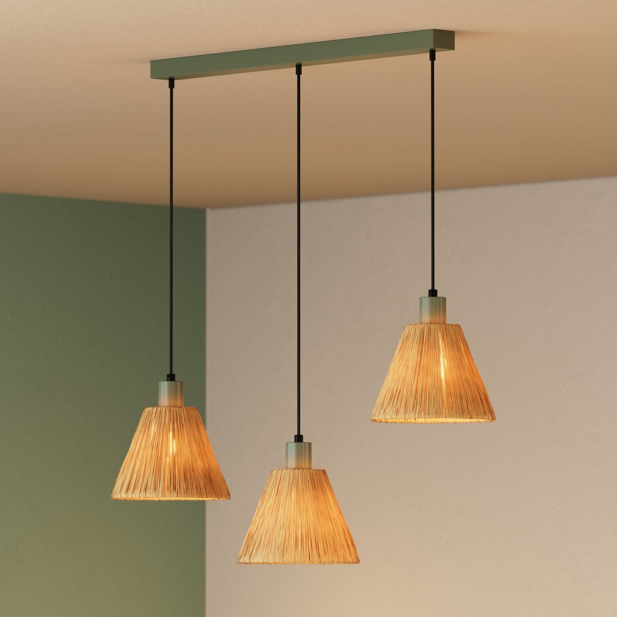4099854461187 - Dekorativní závěsné svítidlo Raffia Linear 3XE27, Zelená - Závěsné - LEDVANCE e - shop