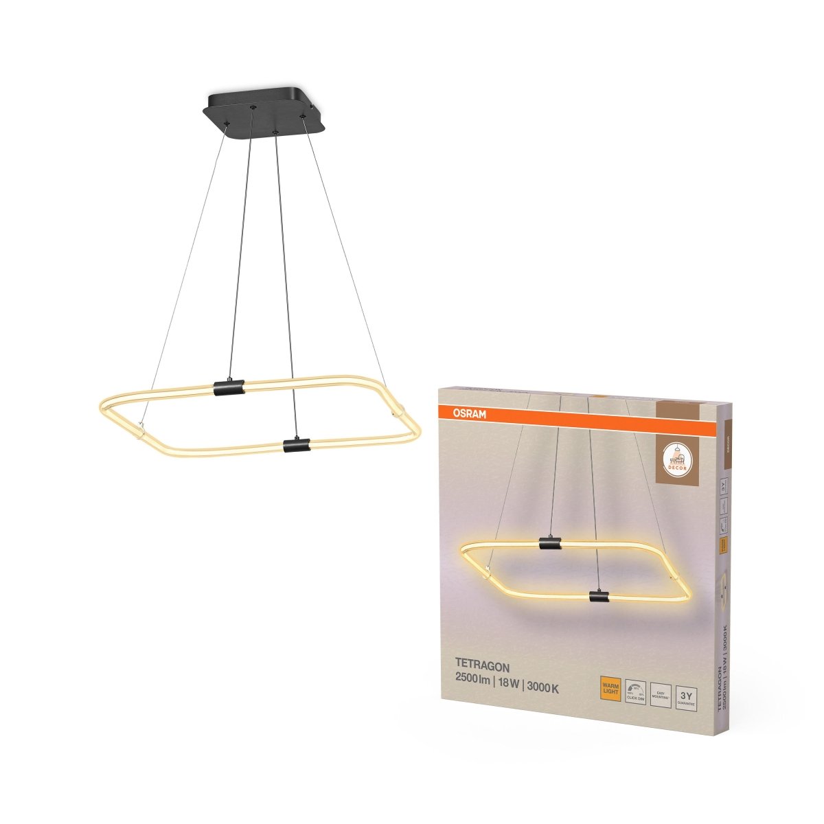 4099854461729 - Dekorativní závěsné svítidlo Tetragon 18W Teplá bílá, 567 mm - Závěsné - LEDVANCE e - shop
