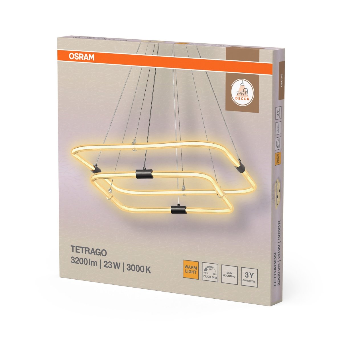 4099854461705 - Dekorativní závěsné svítidlo Tetragon 23W Teplá bílá, 567 mm - Závěsné - LEDVANCE e - shop