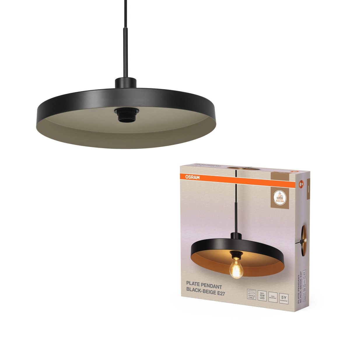 4099854461019 - Dekorativní závěsné svítidlo ve tvaru talíře, E27, béžové - Závěsné - LEDVANCE e - shop