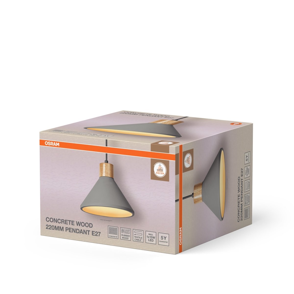 4099854459245 - Dekorativní závěsné svítidlo z betonu a dřeva, 220 mm, E27, tmavě šedé - Závěsné - LEDVANCE e - shop