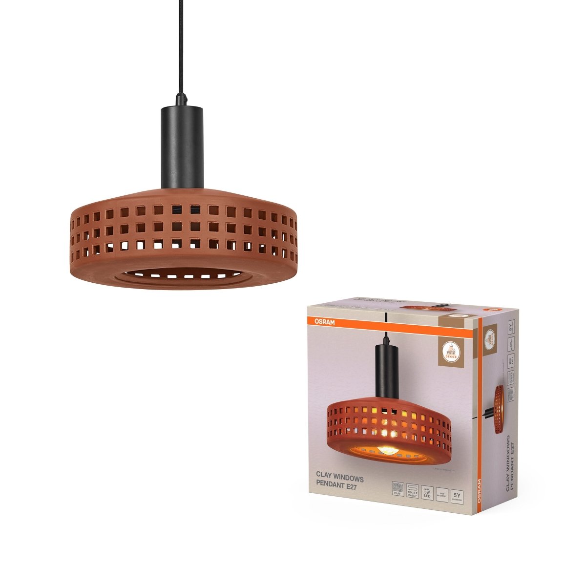 4099854459122 - Dekorativní závěsné svítidlo z hlíny se vzorem oken, 1×E27, hnědé - Závěsné - LEDVANCE e - shop