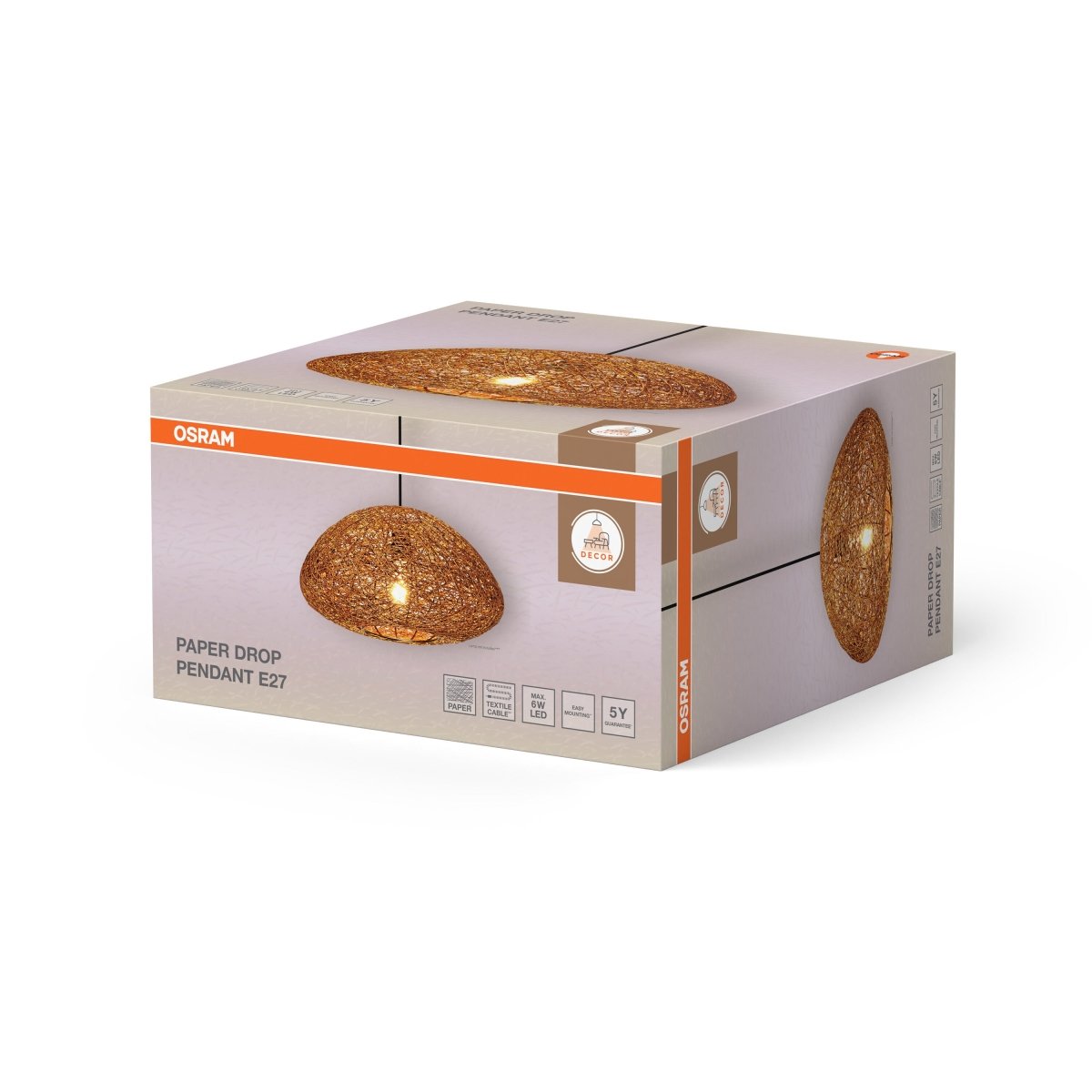 4099854460692 - Dekorativní závěsné svítidlo z papíru ve tvaru kapky, 1×E27, béžové - Závěsné - LEDVANCE e - shop