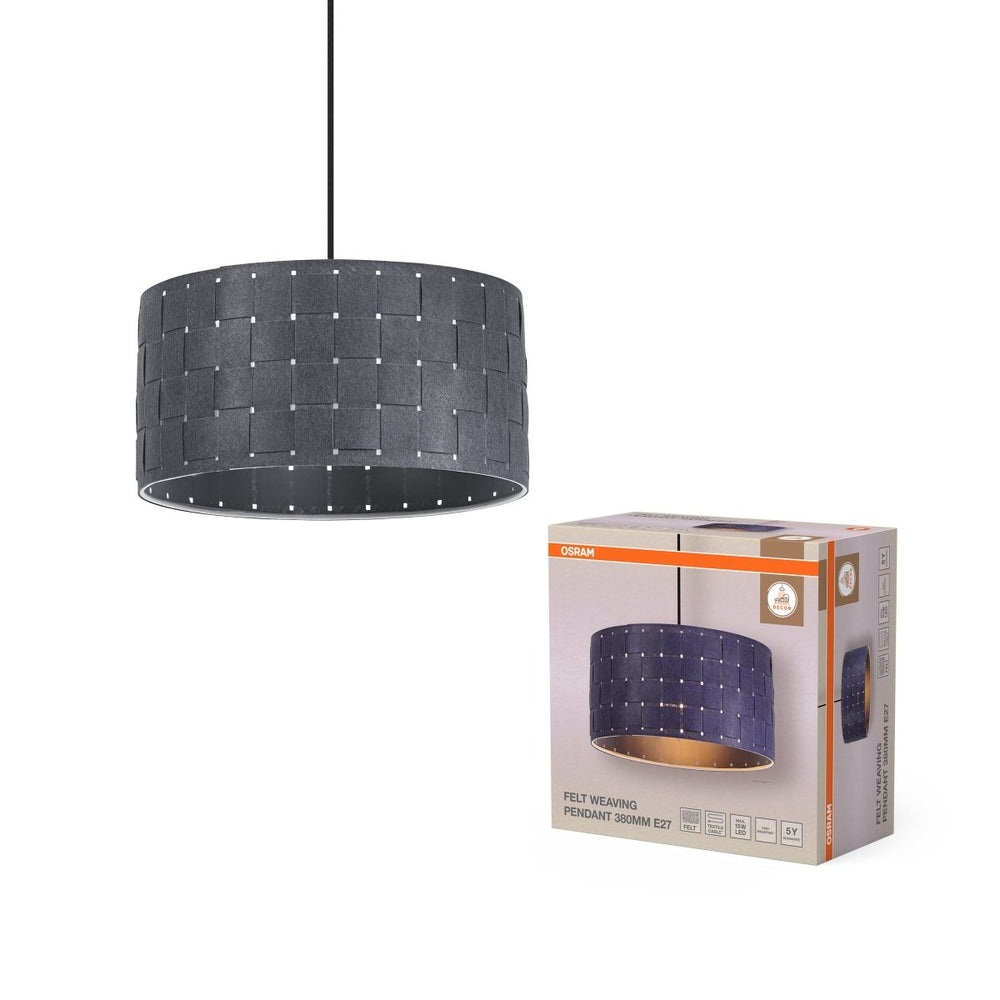 Dekorativní závěsné svítidlo z plsti s tkaným designem, Ø380 mm, E27, tmavě šedé