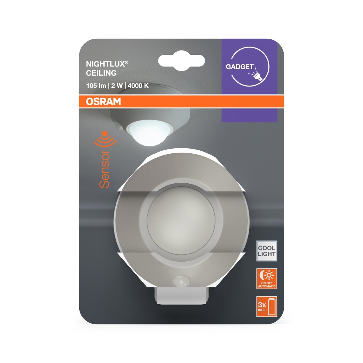 4099854530777 - Dětské stropní noční LED svítidlo CEILING na baterie, šedé OSRAM - Orientační svítidlo - LEDVANCE e - shop