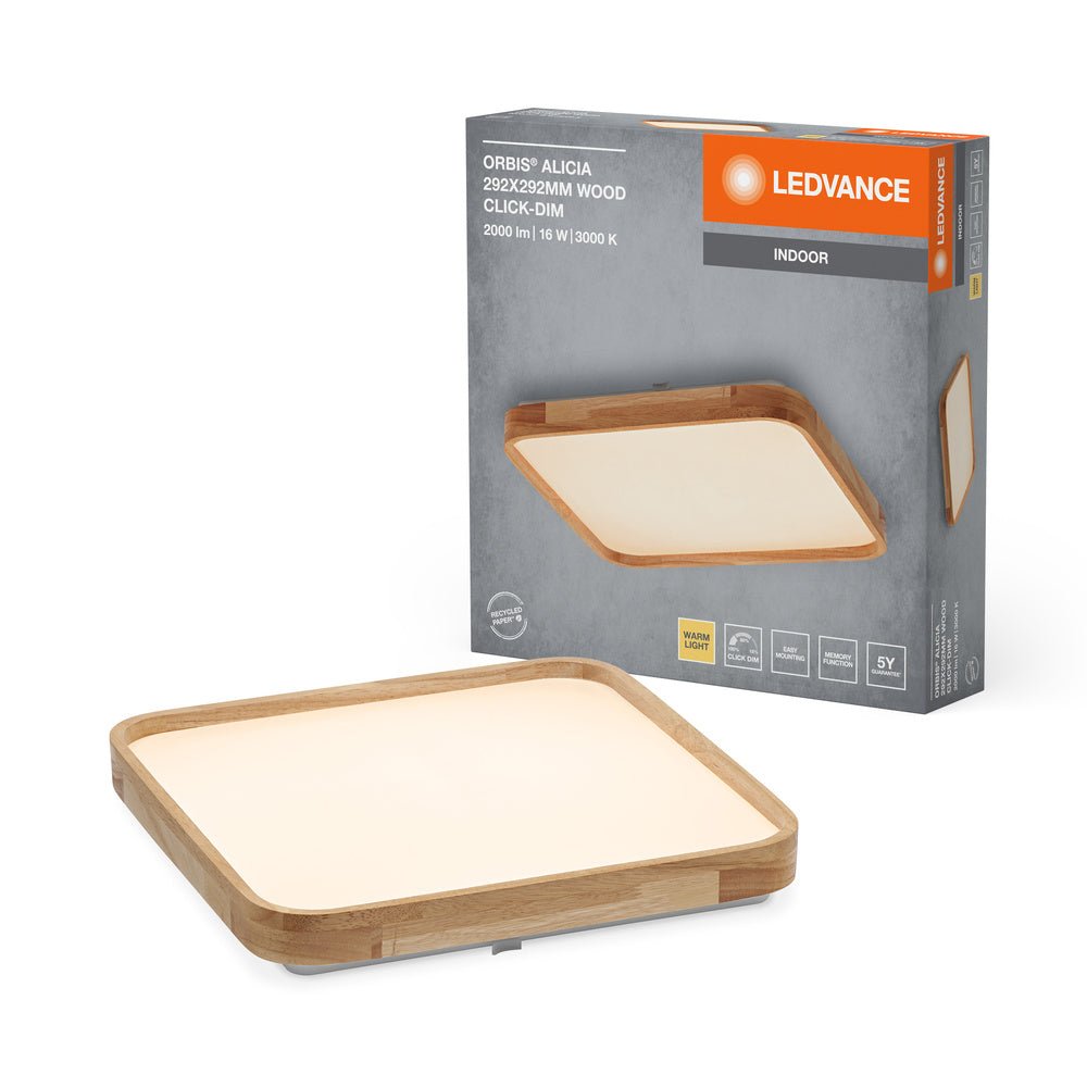 Dřevěné LED stropní svítidlo 292x292 mm ORBIS, teplá bílá