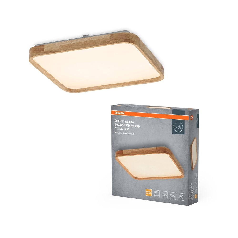 Dřevěné LED stropní svítidlo 292x292 mm ORBIS, teplá bílá OSRAM