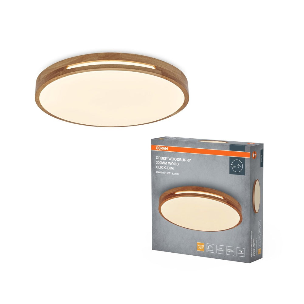Dřevěné LED stropní svítidlo 300 mm ORBIS, teplá bílá OSRAM