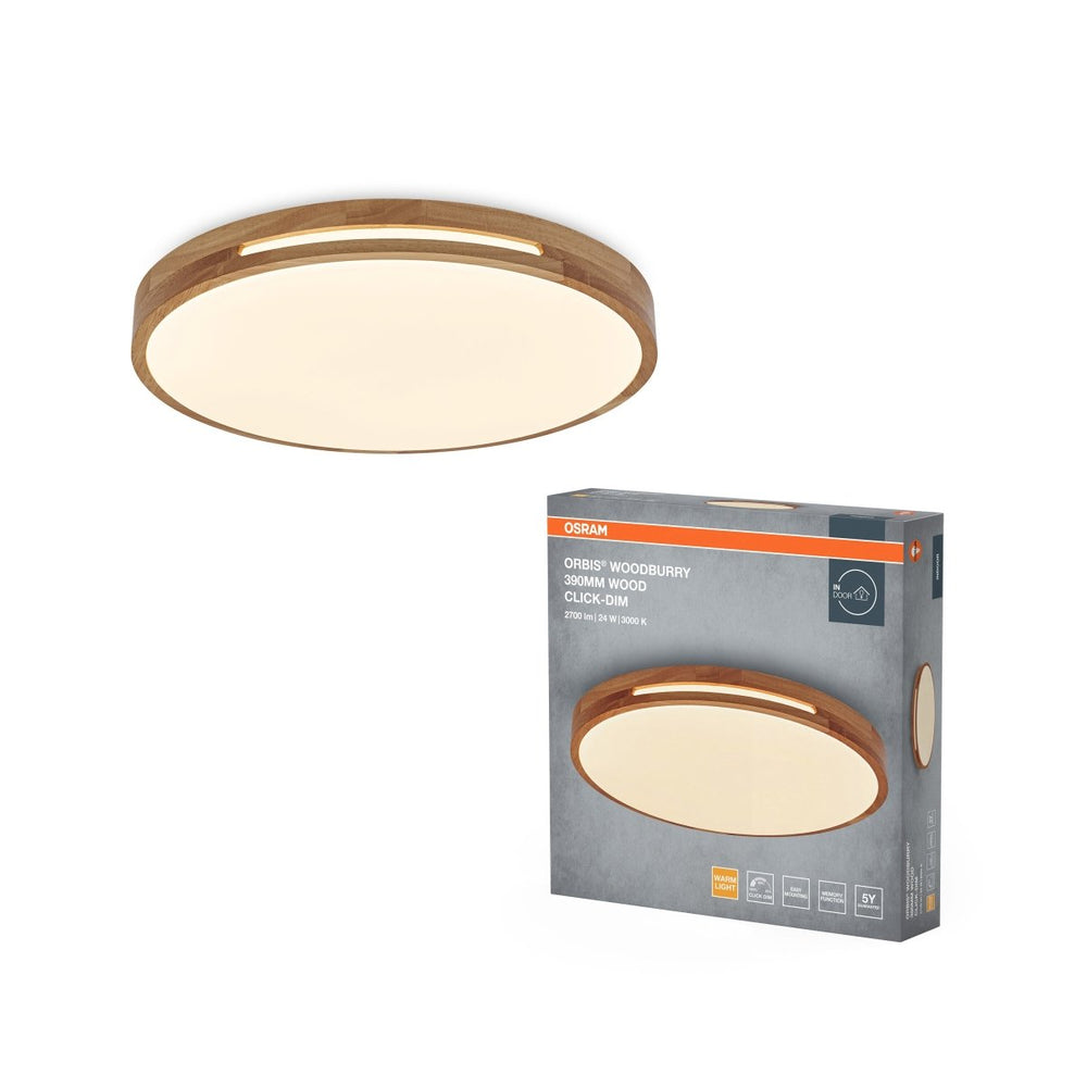 Dřevěné LED stropní svítidlo 390 mm ORBIS, teplá bílá OSRAM