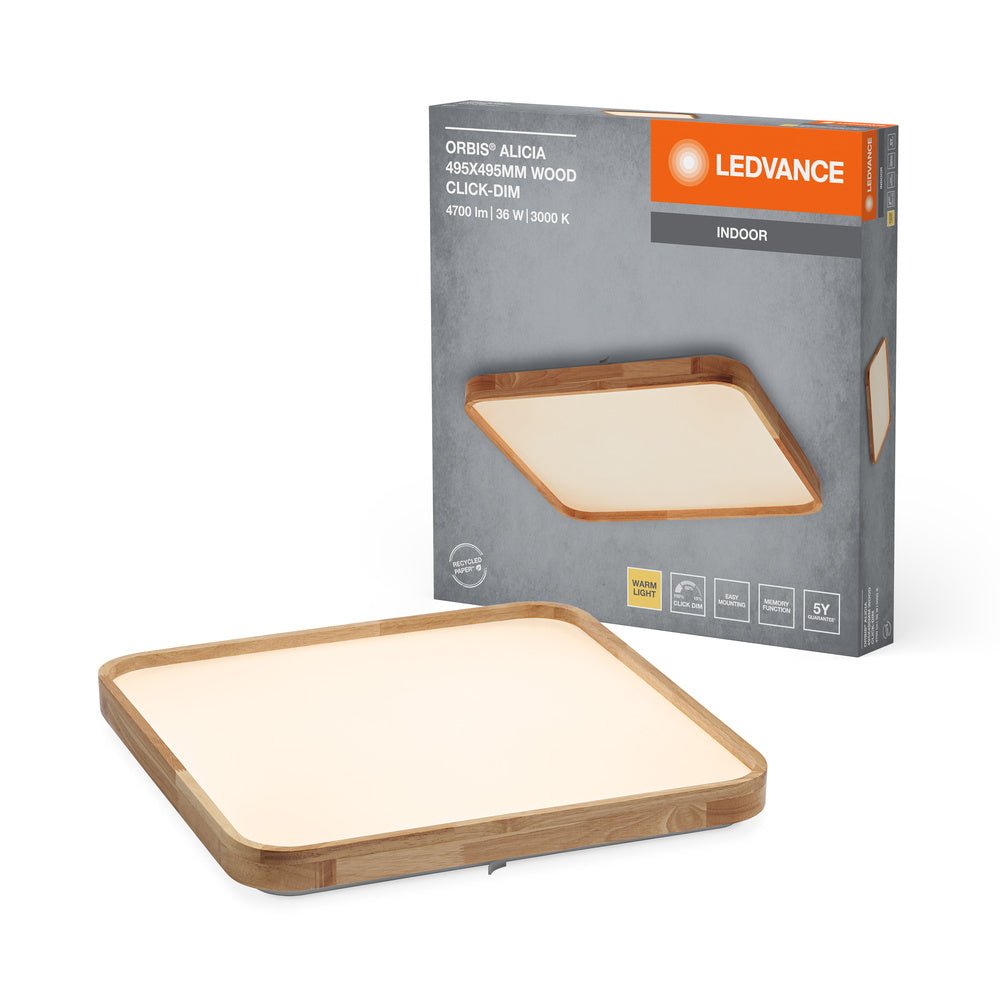 Dřevěné LED stropní svítidlo 495x495 mm ORBIS, teplá bílá