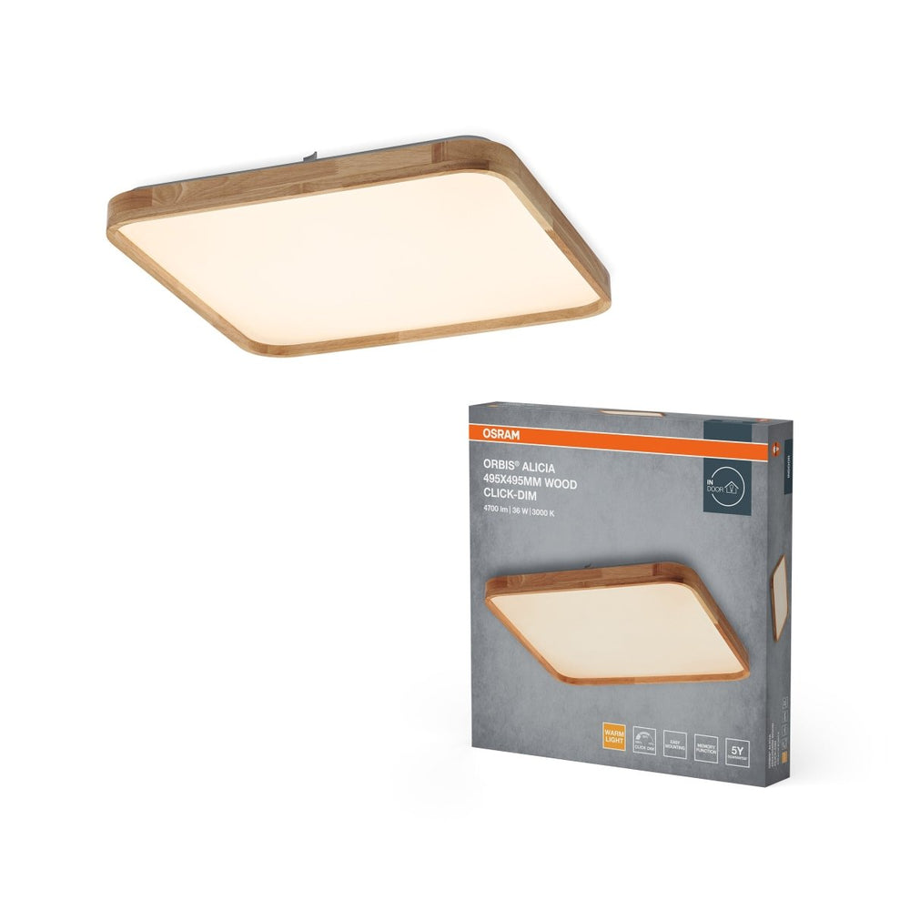 Dřevěné LED stropní svítidlo 495x495 mm ORBIS, teplá bílá OSRAM