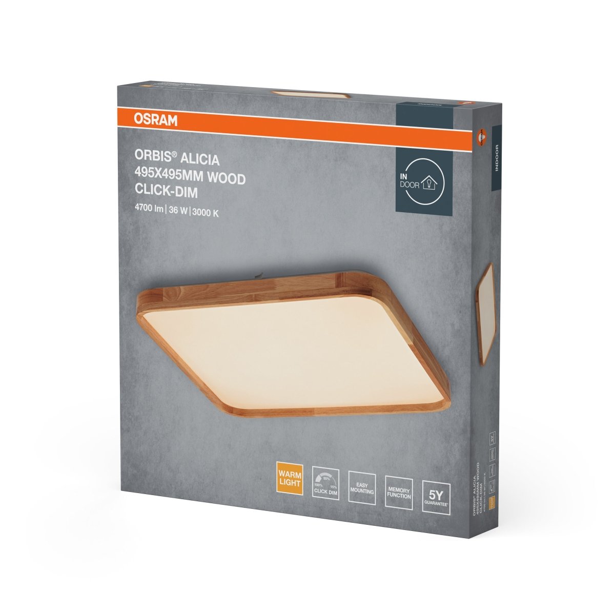 4099854446092 - Dřevěné LED stropní svítidlo 495x495 mm ORBIS, teplá bílá OSRAM - Stropní svítidlo - LEDVANCE e - shop
