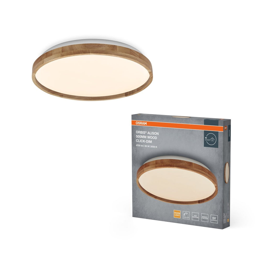 Dřevěné LED stropní svítidlo 500 mm 2600 lm ORBIS, teplá bílá OSRAM
