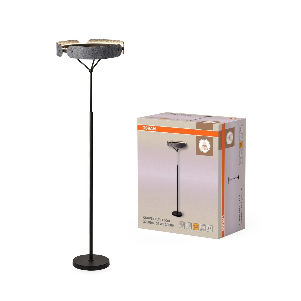 4058075847644 - Filcová stojací lampa Curve Felt, 33W, Teplá bílá - Czechia LEDVANCE e - shop
