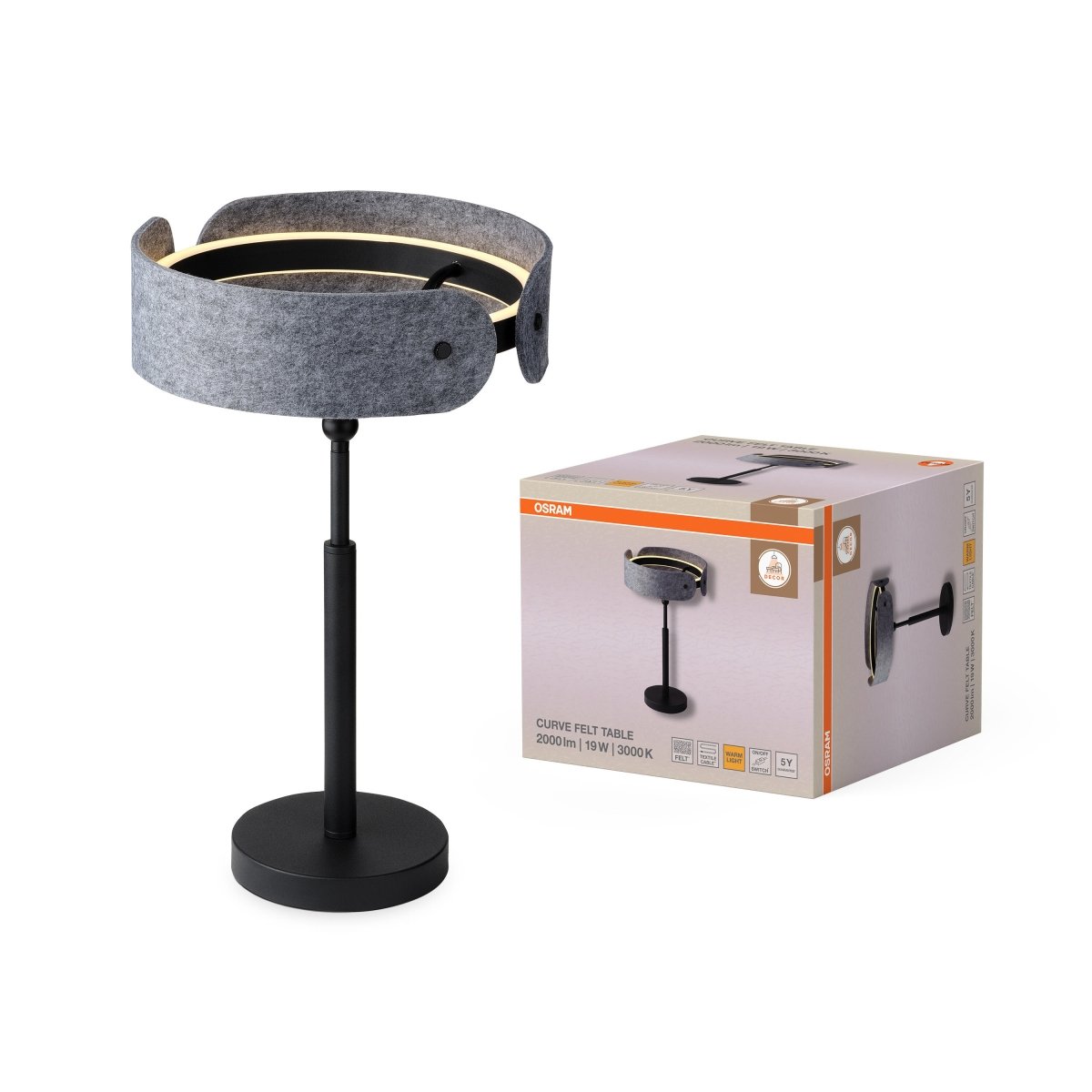 4058075847620 - Filcová stolní lampa Curve Felt, 19W, Teplá bílá - Czechia LEDVANCE e - shop