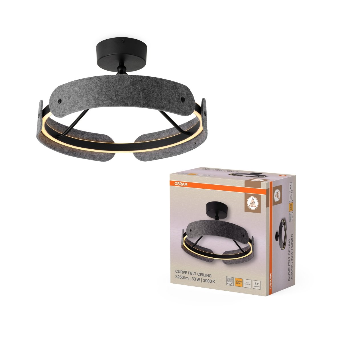 4058075847583 - Filcové stropní svítidlo Curve Felt, 33W, Teplá bílá - Czechia LEDVANCE e - shop