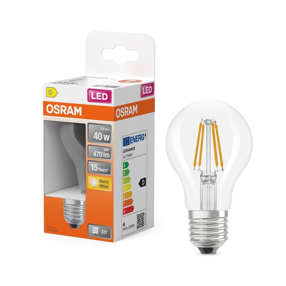 Klasická průhledná LED žárovka E27 4 W STAR, teplá bílá OSRAM