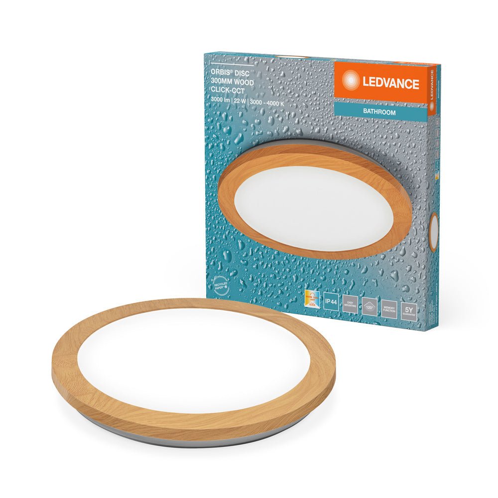 4099854279638 - Koupelnové dřevěné stropní svítidlo 300 mm ORBIS, laditelná bílá - Stropní svítidlo - LEDVANCE e - shop