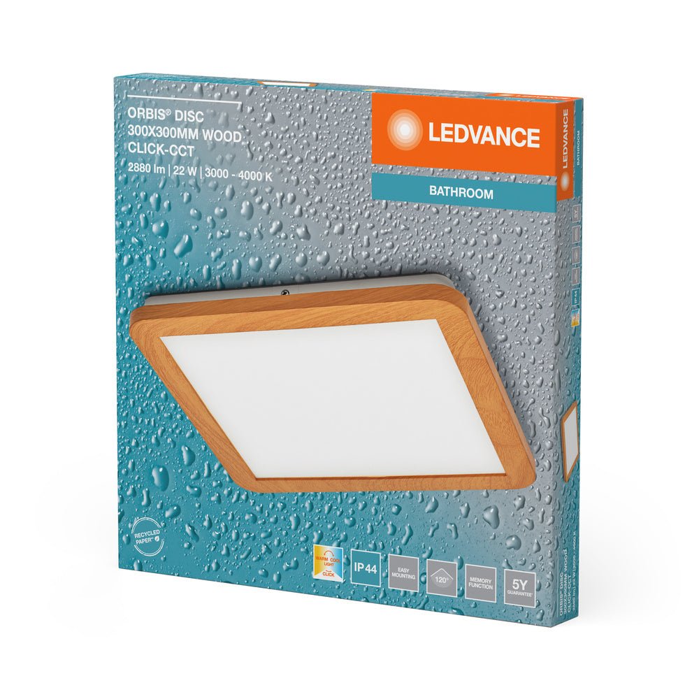 4099854279690 - Koupelnové drěvěné stropní svítidlo 300x300 ORBIS, laditelná bílá - Stropní svítidlo - LEDVANCE e - shop