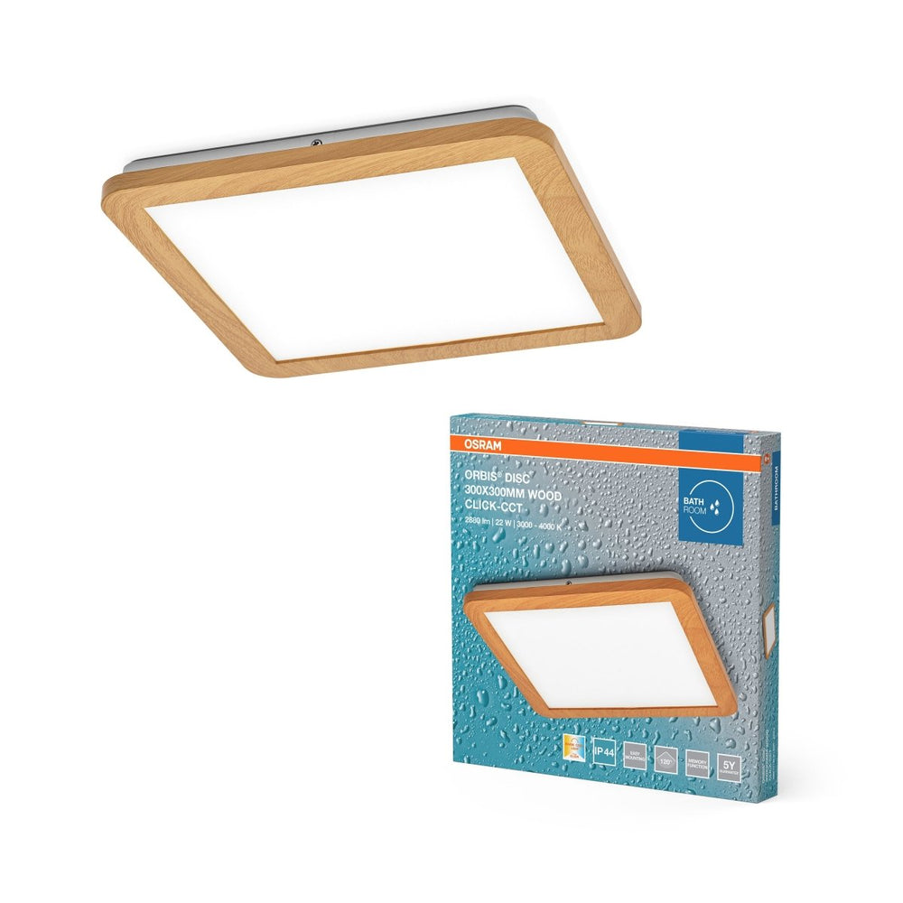 Koupelnové drěvěné stropní svítidlo 300x300 ORBIS, laditelná bílá OSRAM
