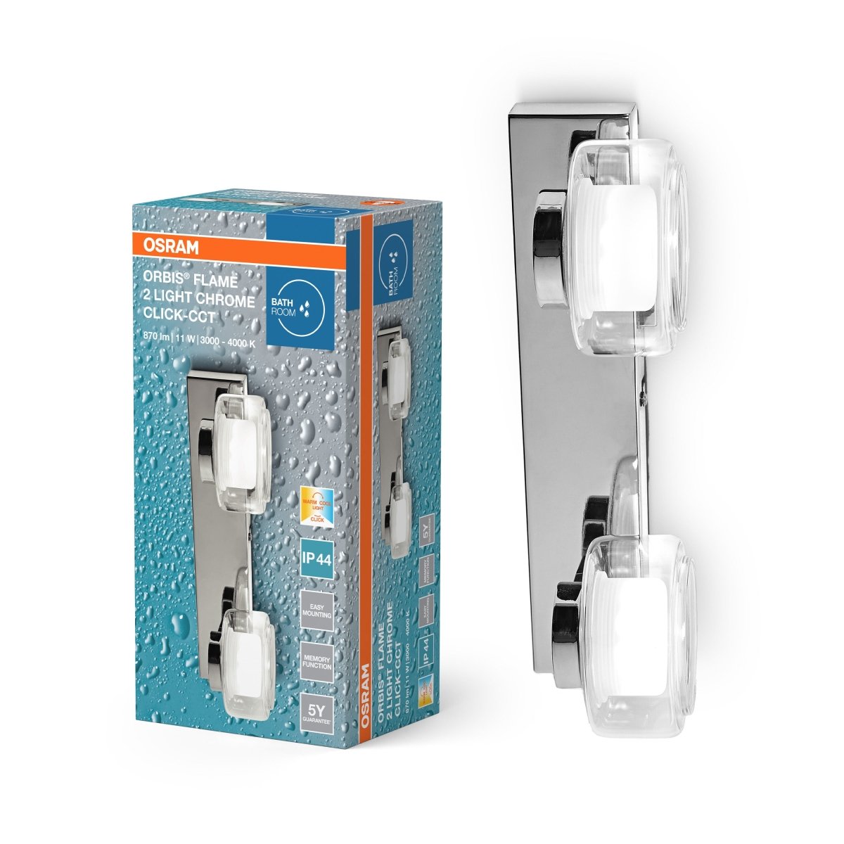 4099854447808 - Koupelnové stříbrné nástěnné světlo ORBIS 2, laditelná bílá OSRAM - Nástěnné svítidlo - LEDVANCE e - shop