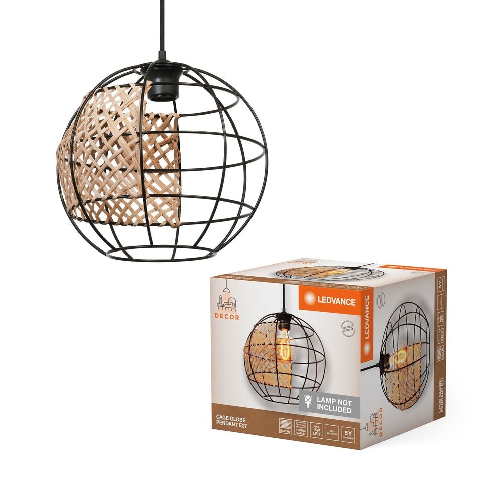 Kruhový lustr ratanový E27 15 W CAGE GLOBE PENDANT