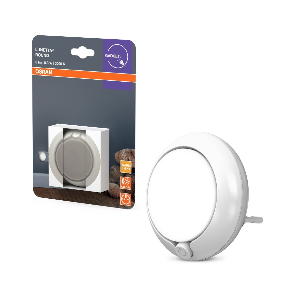 4099854530616 - Kulaté dětské noční LED světlo do zásuvky ROUND s vypínačem OSRAM - Orientační svítidlo - LEDVANCE e - shop