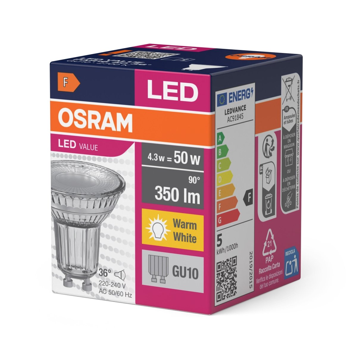 4058075521681 - LED bodovka GU10 4,3 W PAR16, teplá bílá, náhrada 50 W - Žárovka - Czechia LEDVANCE e-shop