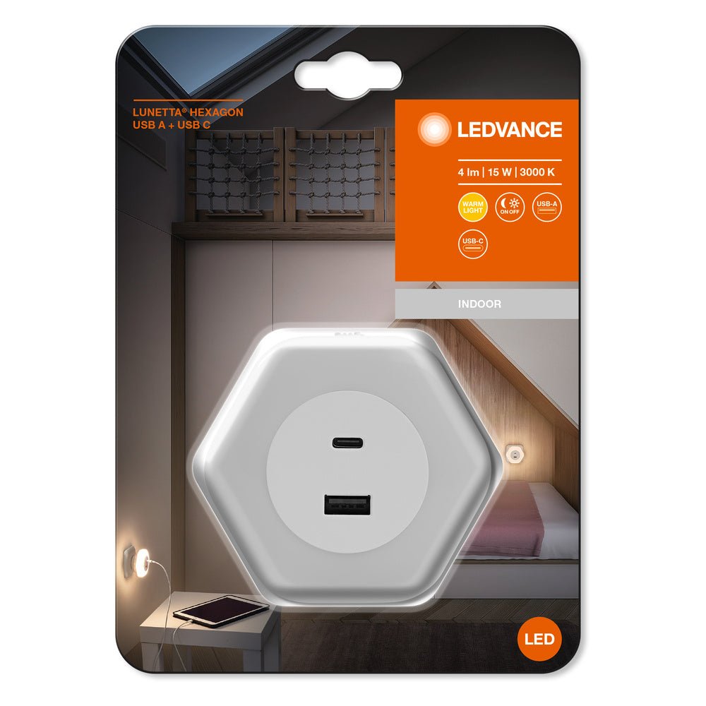 LED orientační svítidlo USB A + C 15 W LUNETTA, teplá bílá