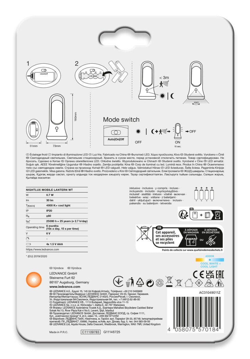 4058075570184 - LED přenosné světlo NIGHTLUX MOBILE LANTERN studená bílá - Orientační svítidlo - LEDVANCE e - shop