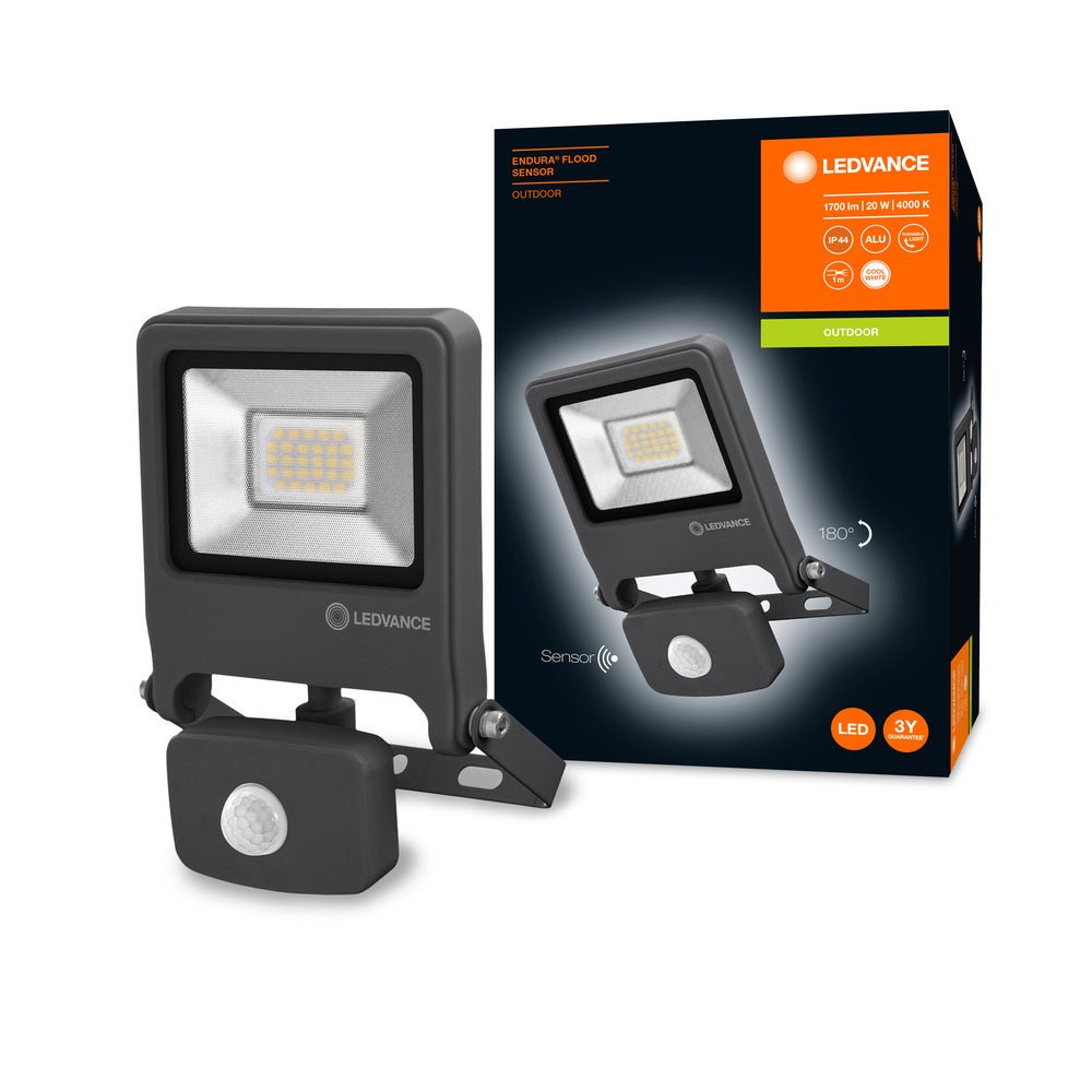 Tmavě šedý venkovní reflektor ENDURA IP44 2 W se senzorem, studená bílá
