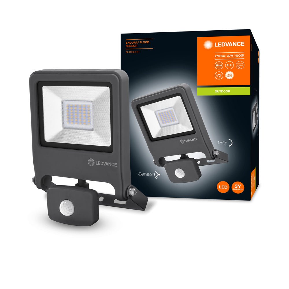 Tmavě šedý venkovní reflektor ENDURA IP44 3 W se senzorem, studená bílá