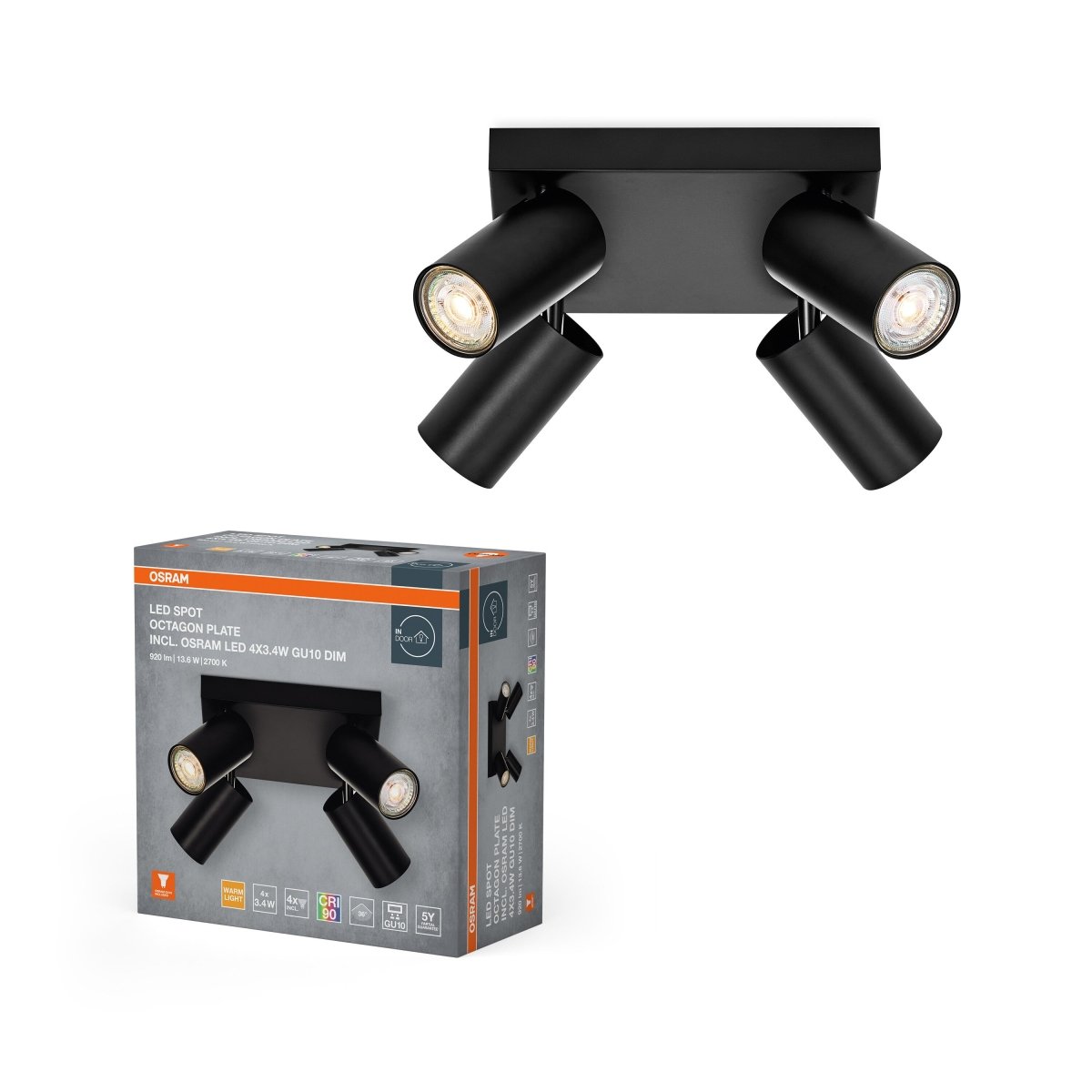 4099854474064 - LED stropní svítidlo 13,6 WU10 4 SPOT OCTAGON, teplá bílá OSRAM - Stropní svítidlo - LEDVANCE e - shop