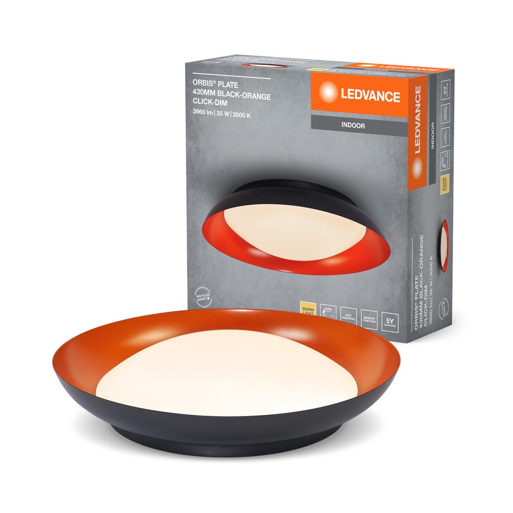 LED stropní svítidlo černá + oranžová 430mm ORBIS, teplá bílá