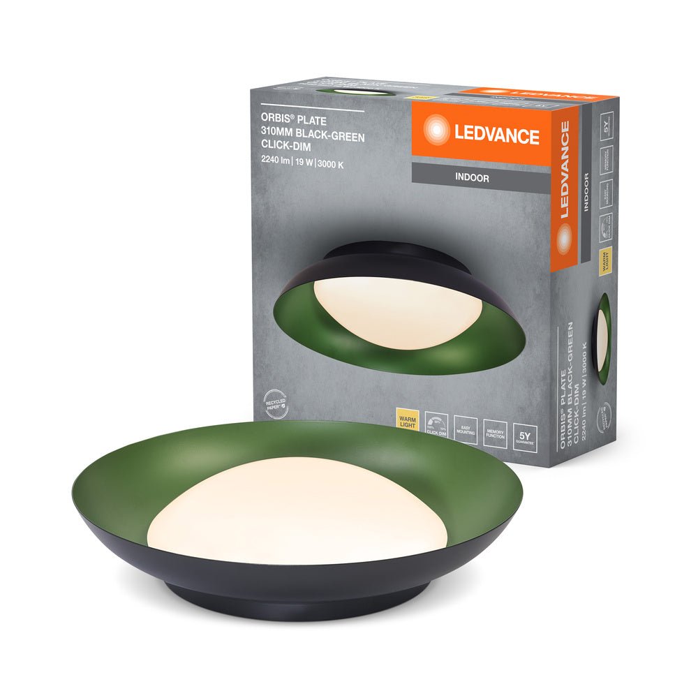 LED stropní svítidlo černá + zelená 310mm ORBIS, teplá bílá