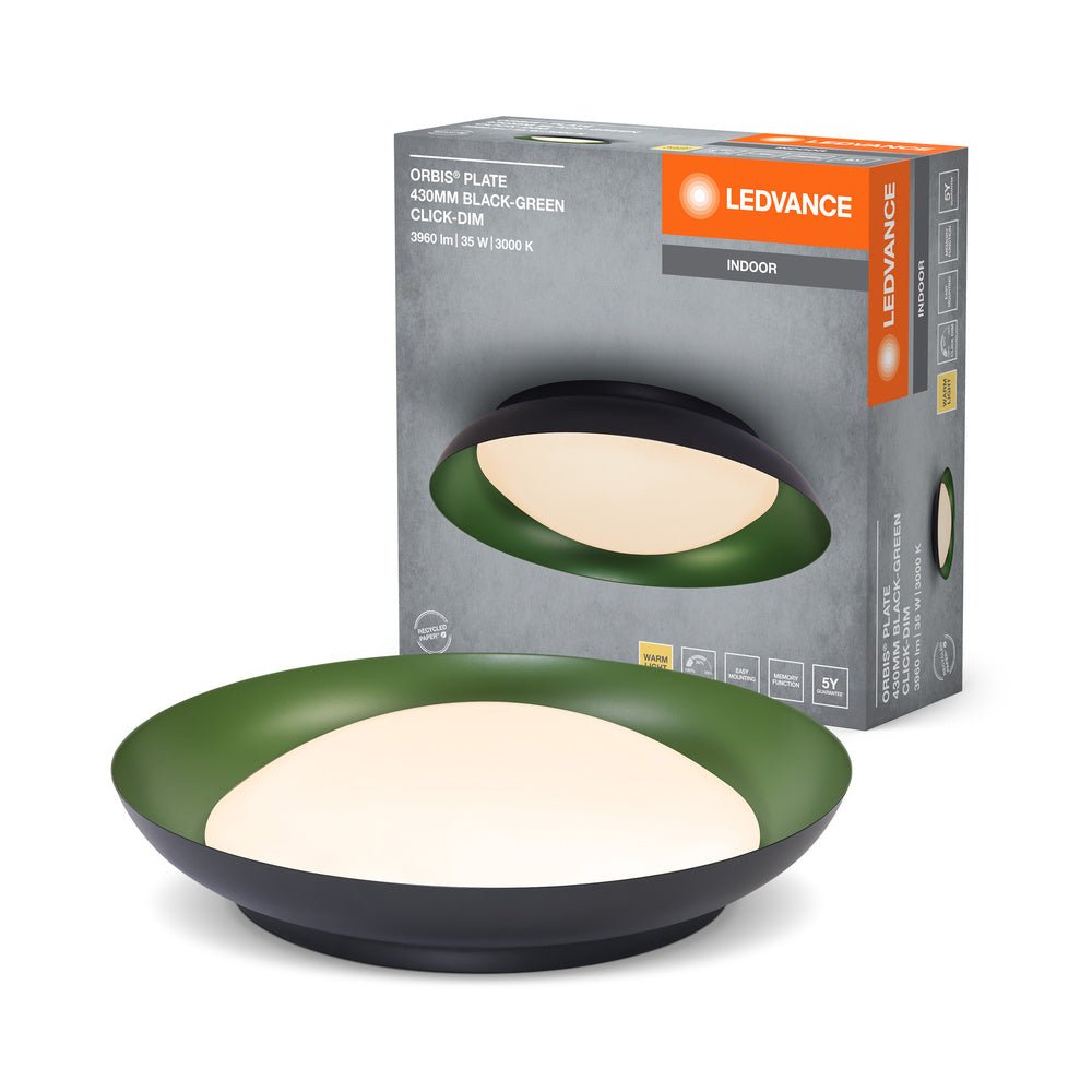 LED stropní svítidlo černá + zelená 430mm ORBIS, teplá bílá