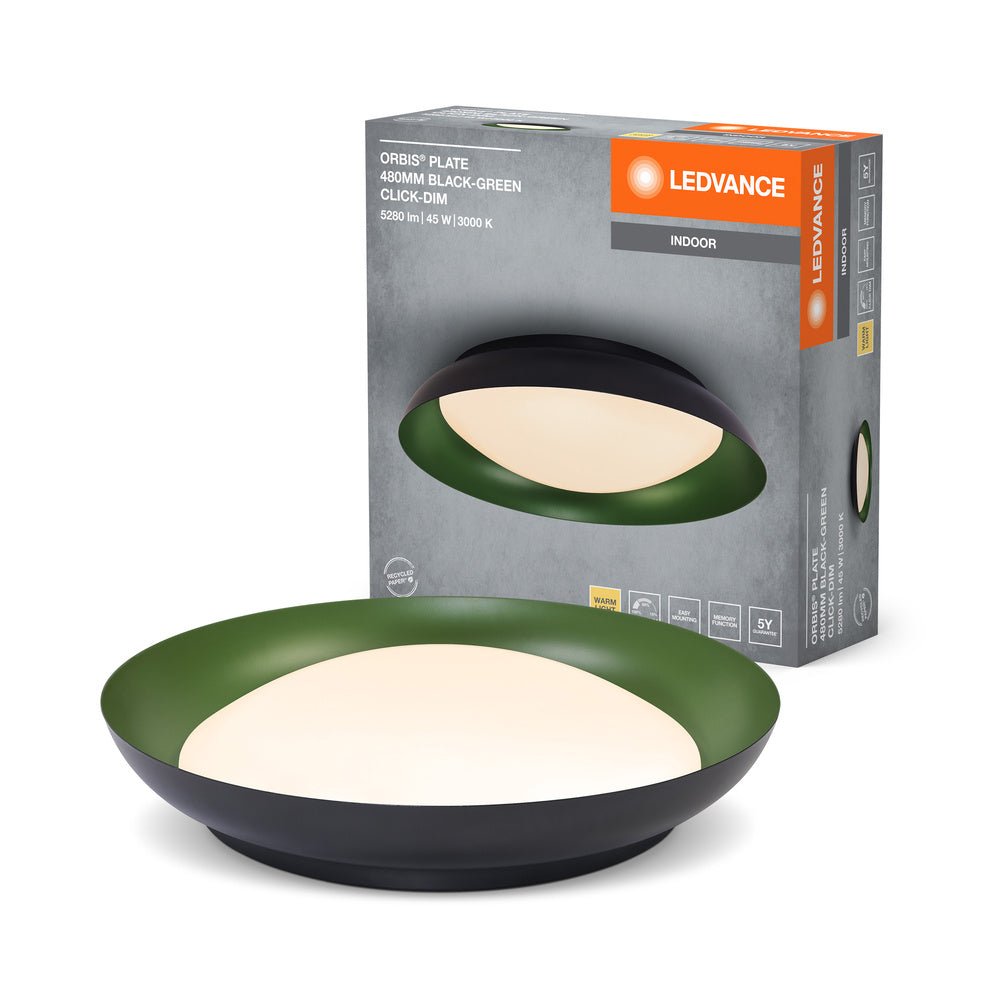 LED stropní svítidlo černá + zelená 480mm ORBIS, teplá bílá