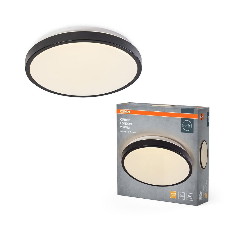 LED stropní svítidlo černé 16 W LONDON 280 mm, telá bílá OSRAM