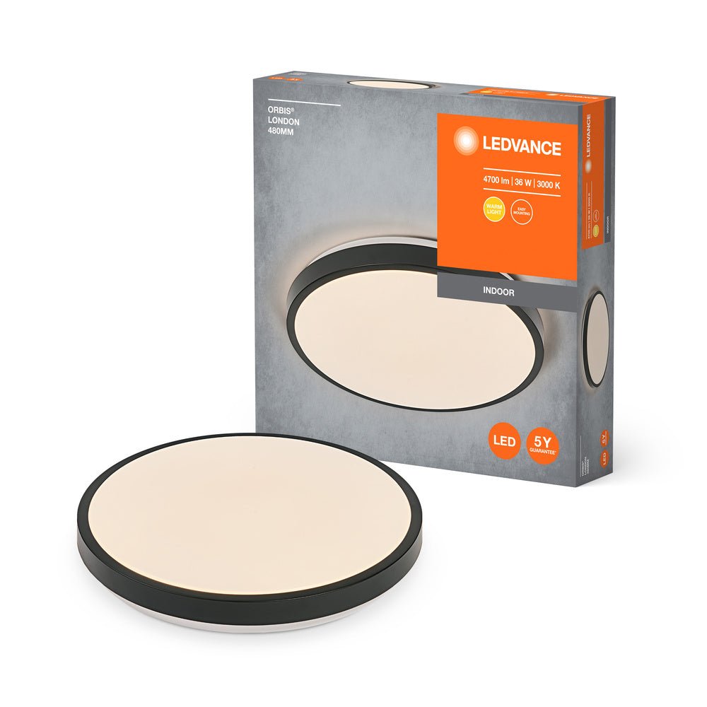 LED stropní svítidlo černé 36 W LONDON 480 mm, telá bílá