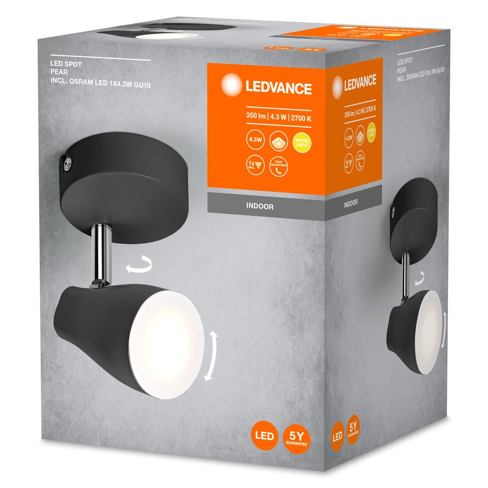 4058075826571 - LED stropní svítidlo černé SPOT PEAR 4.3 W, teplá bílá - Stropní svítidlo - LEDVANCE e - shop