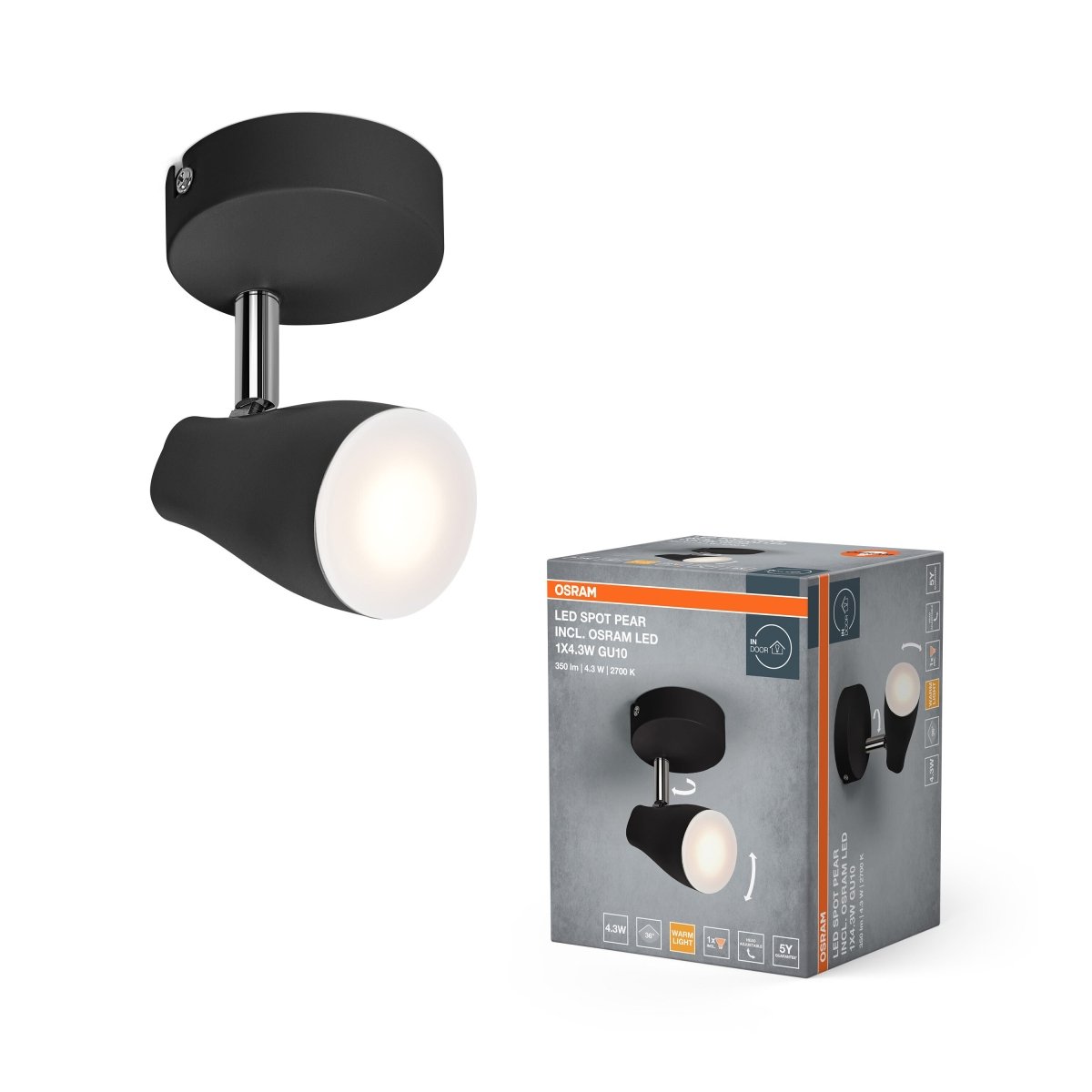 4099854473920 - LED stropní svítidlo černé SPOT PEAR 4.3 W, teplá bílá OSRAM - Stropní svítidlo - LEDVANCE e - shop