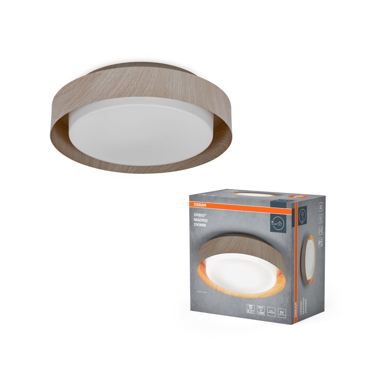 4099854448515 - LED stropní svítidlo dřevěné E27 ORBIS MADRID 290 mm OSRAM - Stropní svítidlo - LEDVANCE e - shop