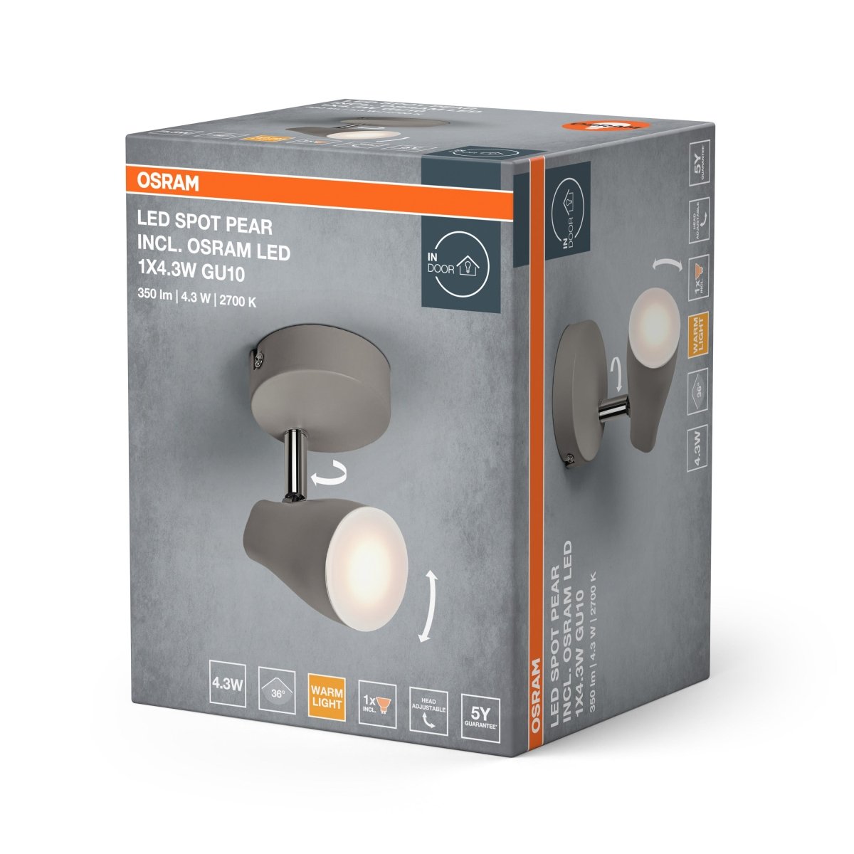 4099854473845 - LED stropní svítidlo šedé SPOT PEAR 4.3 W, teplá bílá OSRAM - Stropní svítidlo - LEDVANCE e - shop